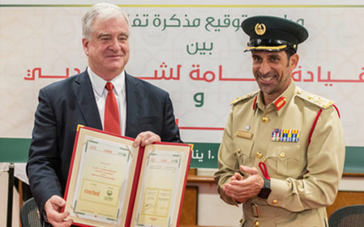 (L) Jerry M. Kennelly, CEO at Riverbed with (R) Major General Abdullah Khalifah AlMarri, Commander-in-Chief of Dubai Police