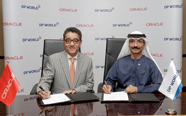 DP World Group Chairman and CEO Sultan Ahmed Bin Sulayem and Oracle Business Applications Senior VP (ECEMEA) Arun Khehar