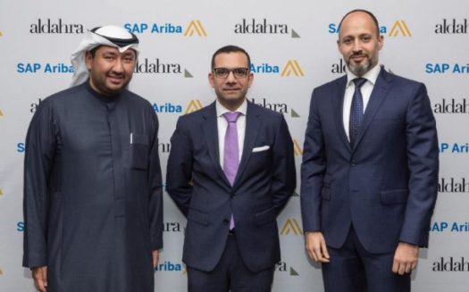 Mohammed Al Khotani, head of SAP Ariba, Middle East and North Africa; Khadim Al Darei, Vice Chairman and Co-Founder, Al Dahra; Gergi Abboud, Senior Vice President and General Manager, SAP Middle East South.