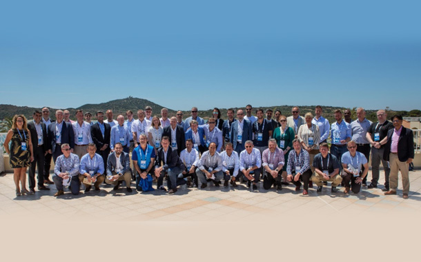 Partner attendees with executives from A10 Networks at the EMEA Partner Summit in Sardinia