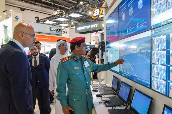 Visitors at Intersec, a trade fair for security, safety and fire protection