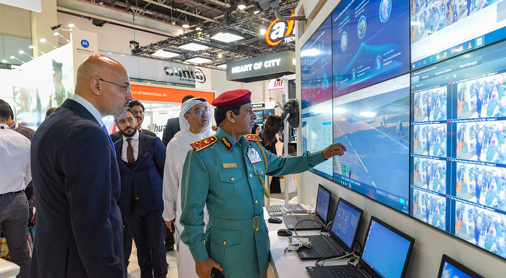 Visitors at Intersec, a trade fair for security, safety and fire protection