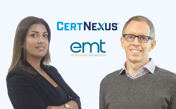 (left to right) Rania Halimeh, Regional Channel Development Manager at emt Distribution Technology and Jeff Felice, President of CertNexus.