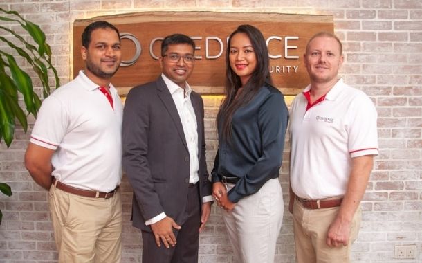 From left: Moe Bux, Sales Director, Credence Security, and Adhish Pillai, Practice Lead Cybersecurity, Finesse Direct, and Marie Ah-Choon, Channel Executive, Credence Security, and Garreth Scott, Managing Director, Credence Security.