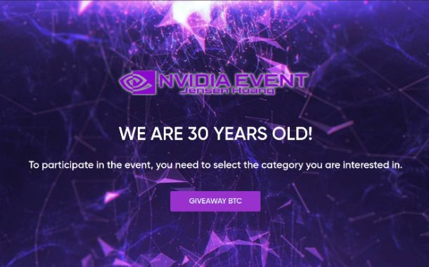 Landing page of fake Nvidia website presented in violet color