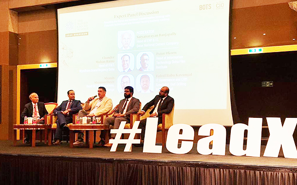 Panel discussion on Rewriting the Digital and Business Transformation Strategy with Futuristic technologies and Forward-looking business roadmap. The moderator was Satyanarayan Banjapall and panellists included Chander Mohan Raina, Peter Okorn, Shanib Shamsudheen, and Faizal Babu Kavungal