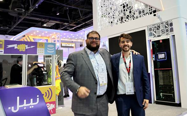 (L-R) Noor Alnahhas, nybl CEO and Lenovo’s Nicholas Borsotto at the nybl stand at the Gitex Global