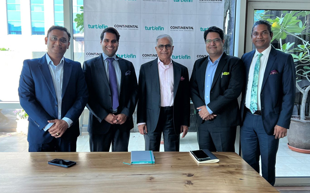 (Left To right) Laxmikant Pawar, Senior Director, Turtlefin, Akshay Sardana, Director & Vice President, The Continental Brokers, Ashok Sardana, Founder & Managing Director, The Continental Brokers, Amreesh Kher, Chief Partnership Distribution Officer, Turtlefin and Anselm Mendes, Executive Director, Sales & IT, The Continental Brokers.