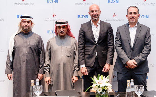 (Left to right) - Abdul Aziz AlBuraikan- CEO of Madar Electrical Material company, Ali AlFouzan – Chairman, Madar Electrical Material company, Ashraf Yehia, Managing Director, Eaton Middle East and Rifat Hasanin, Saudi Arabia Country Manager, Eaton Middle East.