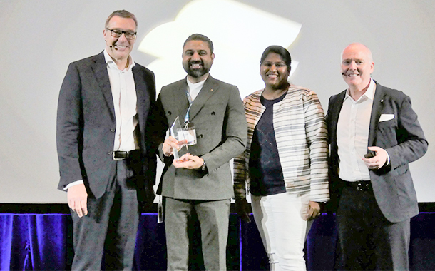 (L) Any Coussins, Epicor Senior Vice President and Head of International and (R) Paul Flannery, Epicor Vice President, International Channel Sales with executives from Index Infotech, winners of the Industry Specialist Award at Epicor’s Momentum International Partner Conference 2023.