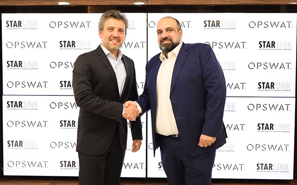 (L) Sertan Selcuk, OPSWAT's VP of Sales for the Middle East, Turkey, Africa, and Pakistan, and (R) Ahmed Diab, COO of Starlink, at the signing ceremony at the Starlink Office in Dubai, UAE.