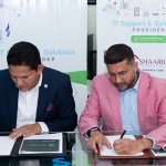 (Left- Vision Tech Solutions CEO, Rajab Ali Virani, and Right - ZorroSign CEO, Shamsh Hadi, sign partnership agreement)