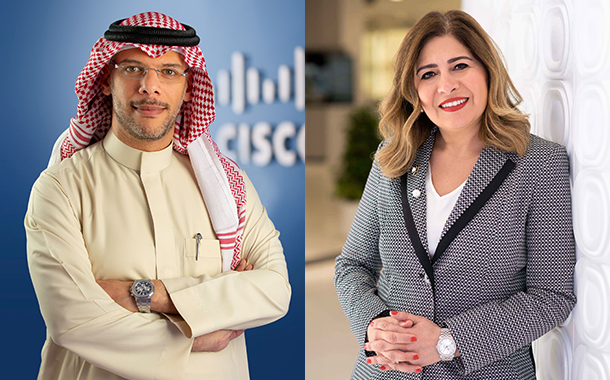 (L-R) Salman Faqeeh, Managing Director, Cisco Saudi Arabia and Reem Asaad, Vice President for Cisco Middle East, Türkiye, Africa, Romania, and the Commonwealth of Independent States (CIS).