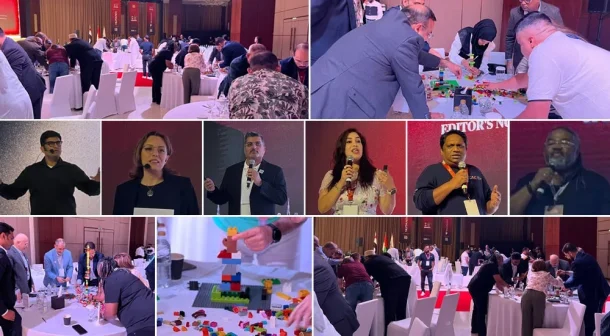 Collage of CIO 200 UAE 2025 event showing keynote speakers, collaborative LEGO activity, and channel leaders in action