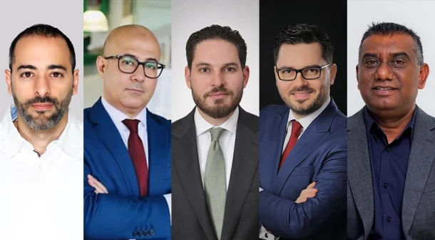 (Left to Right) Ahmad AlSabbah, Regional Manager, Sales Engineering, Saudi Arabia and Bahrain; Islam Afifi, Senior Regional Director, Sales Engineering, EMEA East; Jawad Moghnieh, Regional Director, Saudi Arabia & Bahrain; Dan Popa, Regional Director, Eastern Europe; Mark Govender, Regional Manager, Sales Engineering, Africa