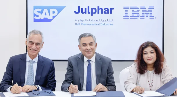 (L-R) Sergio Maccotta, Senior Vice President and General Manager SAP MEA South, SAP | Basel Ziyadeh, Julphar Chief Executive Officer | Lula Mohanty, Managing Partner, IBM.