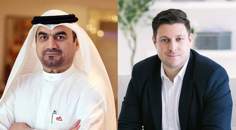 (L-R) Abdulla Ebrahim Al Ahmed, Chief Government & VVIP Relations Officer, e& UAE and Dr Aleksandar Valjarevic, Acting Chief Executive Officer at Help AG.