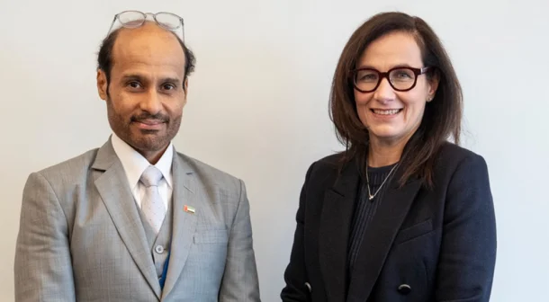 (L-R) H.E. Dr. Mohamed Al Kuwaiti, Head of Cyber Security for the UAE Government and Hayete Gallot, Executive Vice President, Security and Emerging Technologies at Microsoft.