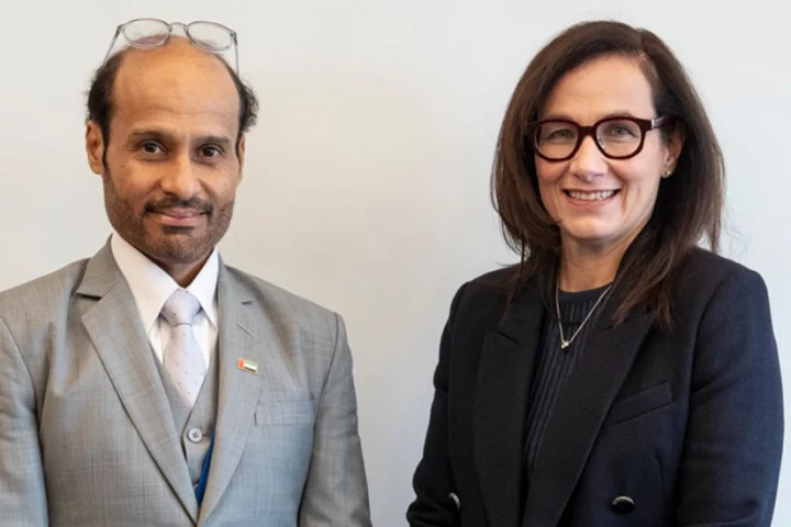 (L-R) H.E. Dr. Mohamed Al Kuwaiti, Head of Cyber Security for the UAE Government and Hayete Gallot, Executive Vice President, Security and Emerging Technologies at Microsoft.