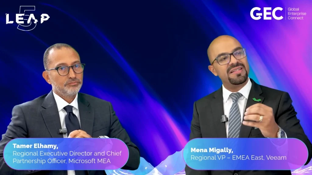 (L) Tamer Elhamy of Microsoft (R) Mena Migelly, Regional Vice President for Veeam EMEA