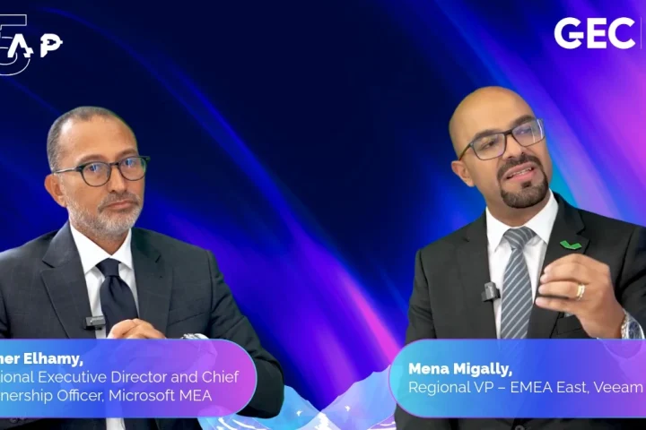 (L) Tamer Elhamy of Microsoft (R) Mena Migelly, Regional Vice President for Veeam EMEA