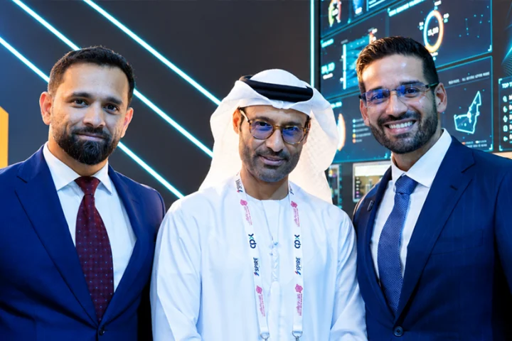(L-R) Shams Hasan, VP of Sales at SCCME; Dr Mohamed Al Kuwaiti, Head of Cyber Security for the United Arab Emirates; and Daniel Valle, CEO at SCCME.